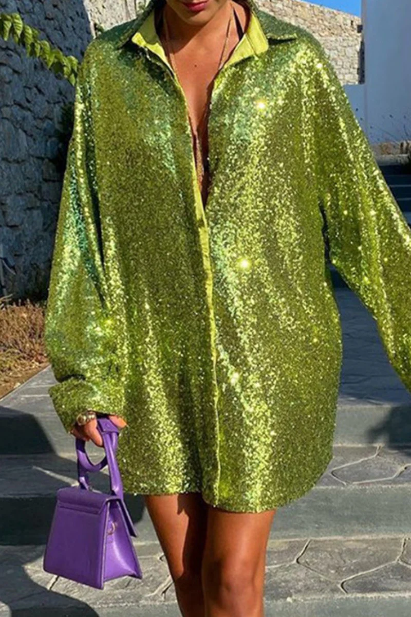 Casual Patchwork Sequins Shirt Collar Tops - Kaedas