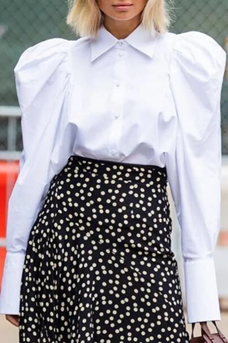 British Style Elegant Solid Fold Turndown Collar Tops - Kaedas