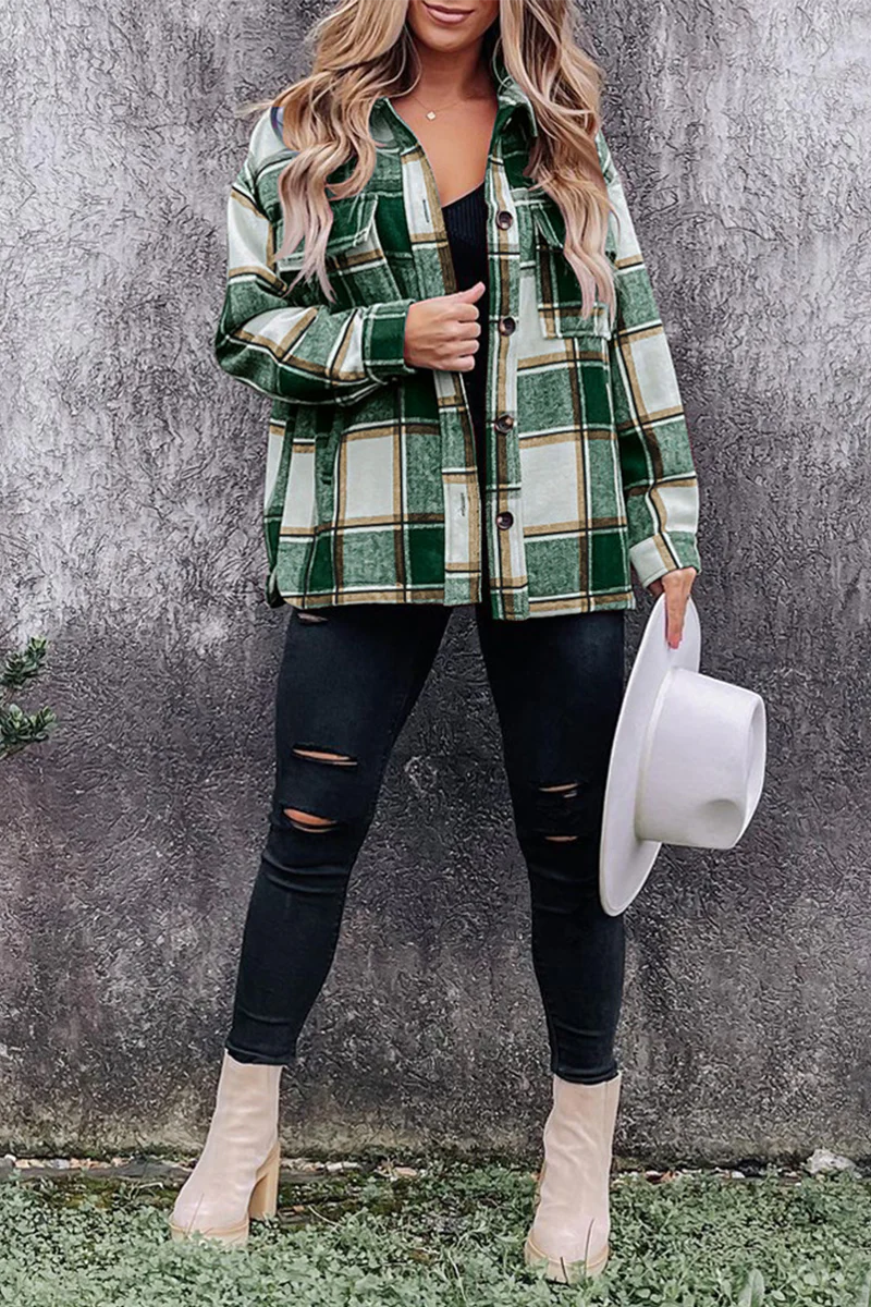 Casual Plaid Patchwork Turndown Collar Blouses(5 Colors) - Kaedas