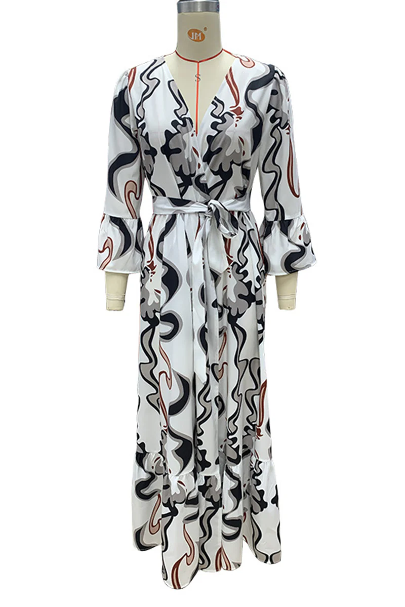 Casual Daily Geometric Print Lace Up Contrast U Neck One-piece Suits Dresses - Kaedas