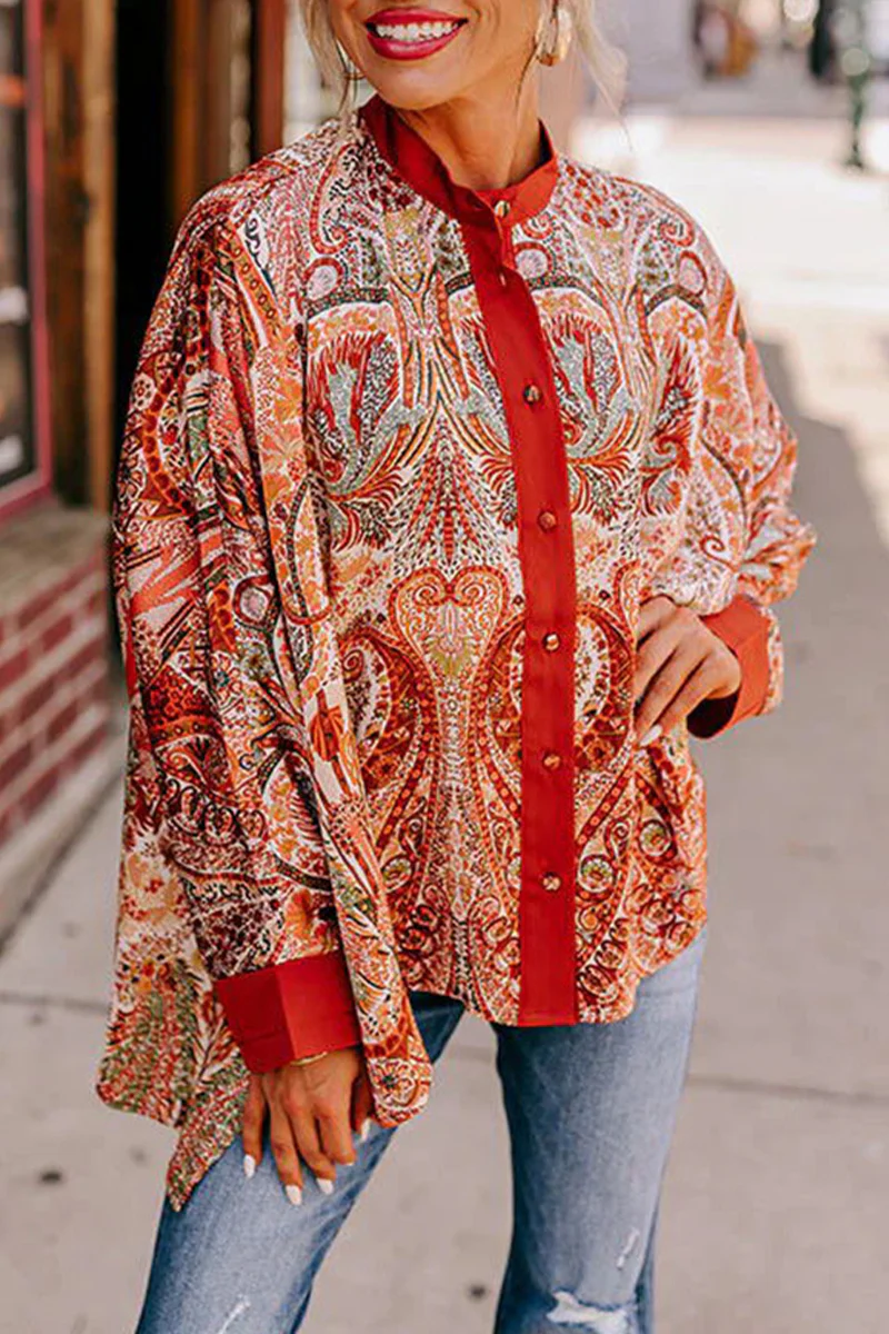 Casual College Floral Buttons V Neck Tops - Kaedas