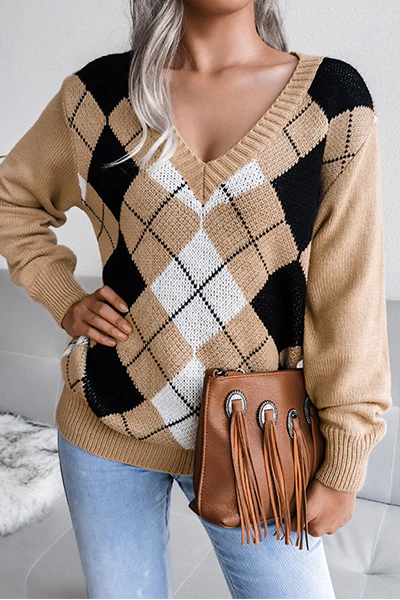 Casual Geometric Split Joint V Neck Tops(3 Colors) - Kaedas