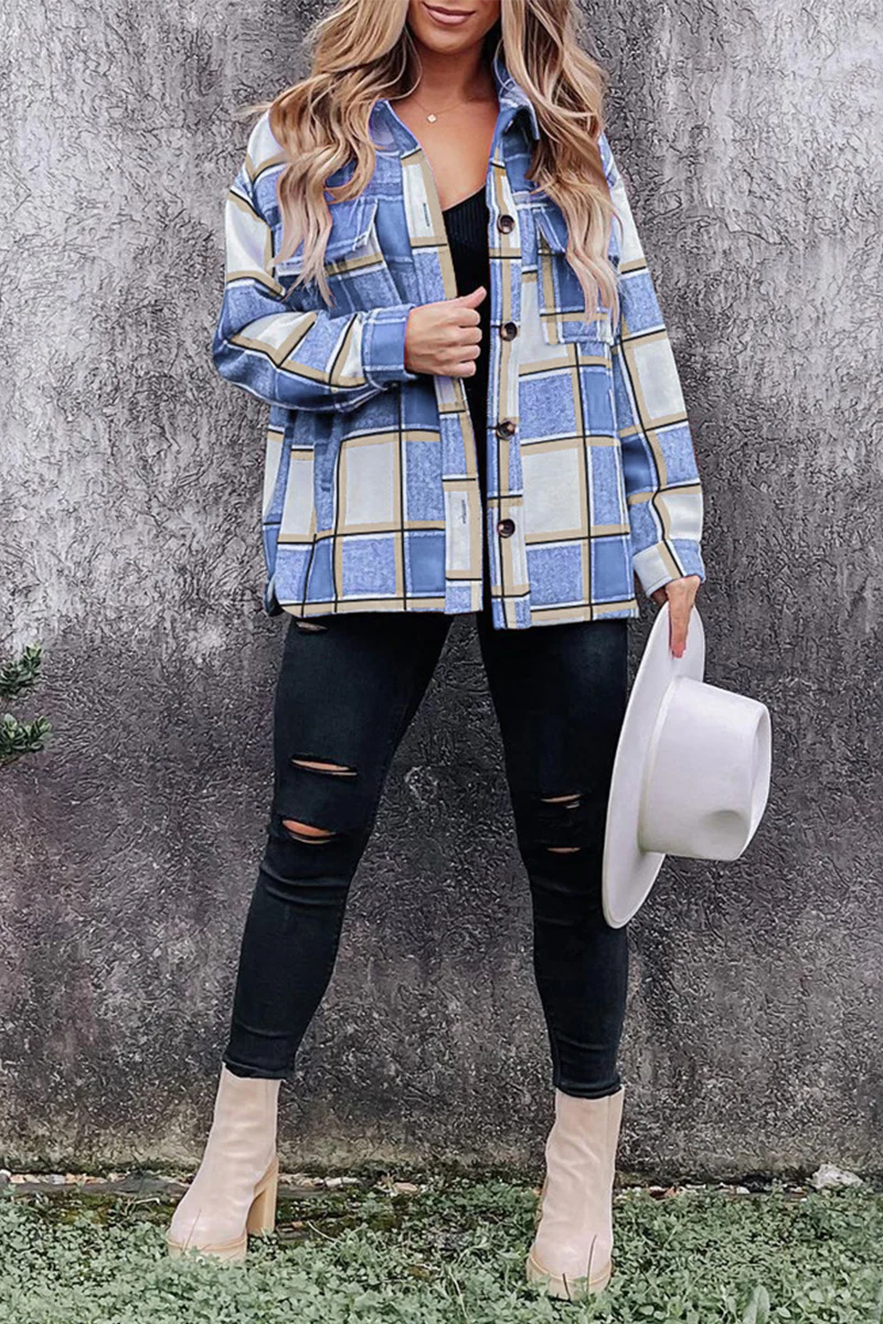 Casual Plaid Patchwork Turndown Collar Blouses(5 Colors) - Kaedas