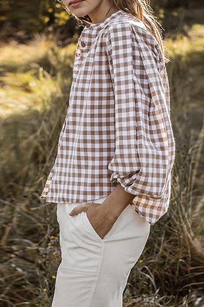 Casual Plaid Split Joint Tie-dye O Neck Tops - Kaedas