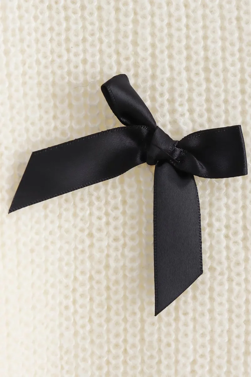 Casual Bow Patchwork Contrast O Neck Sweaters - Kaedas