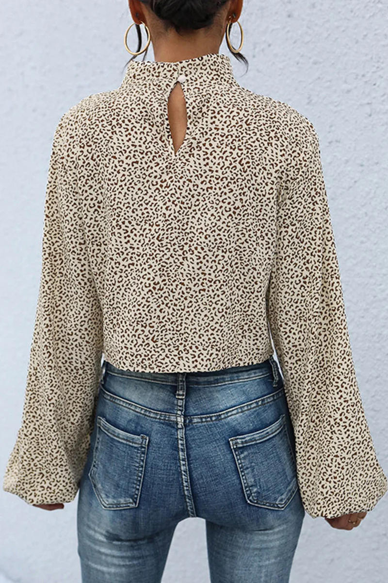 Casual Leopard Asymmetrical Printing Turtleneck Tops - Kaedas
