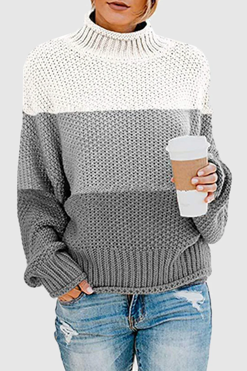 Casual Patchwork Contrast Turtleneck Sweaters(7 Colors) - Kaedas