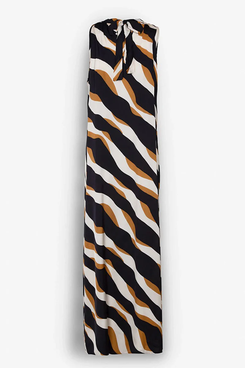 Casual Daily Striped Print Lace Up Contrast Halter One Step Skirt Dresses - Kaedas