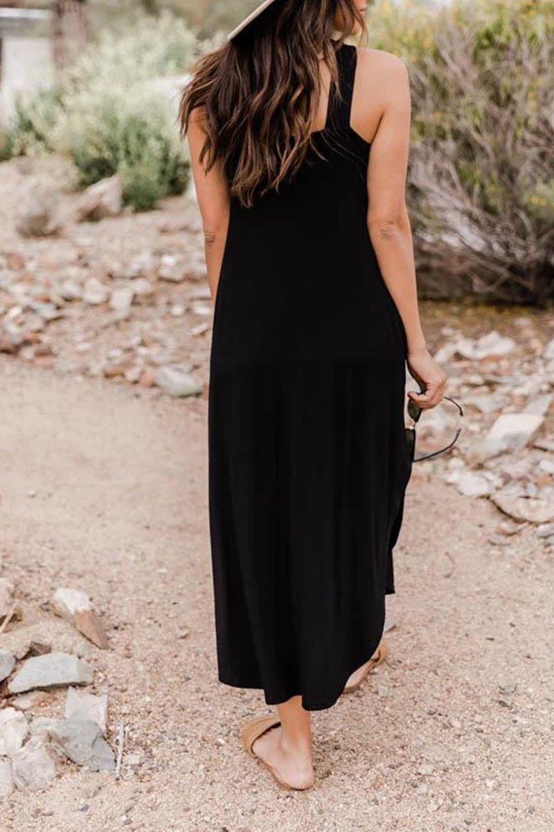 Casual Loose Solid Color Pocket Cross Collar Maxi Dress - Kaedas