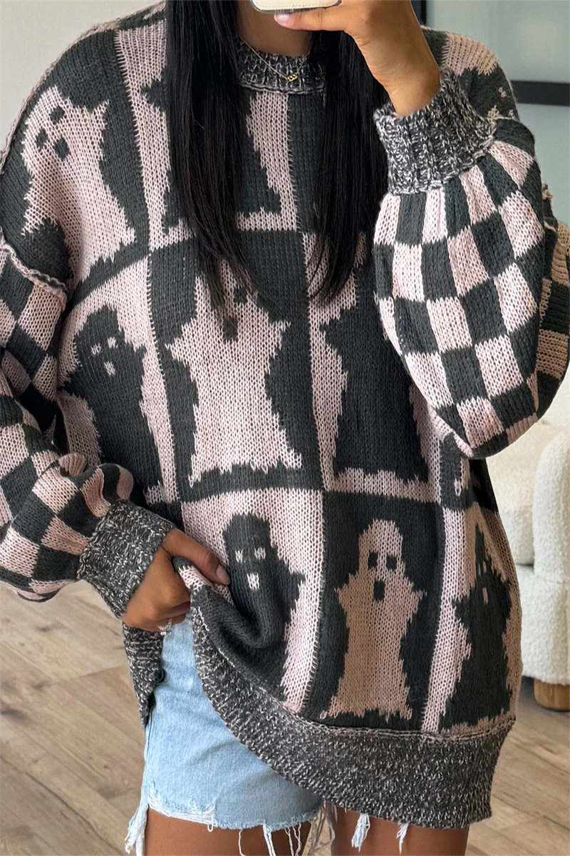 Casual Plaid Weave Contrast O Neck Sweaters - Kaedas