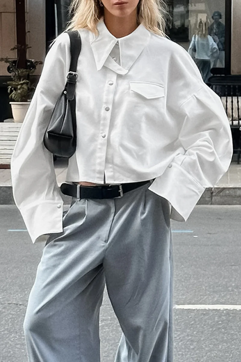 Casual Daily Buttons Turndown Collar Blouses - Kaedas