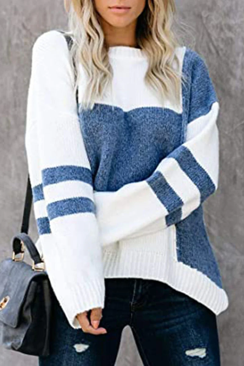 Casual Patchwork  Contrast O Neck Tops Sweater - Kaedas