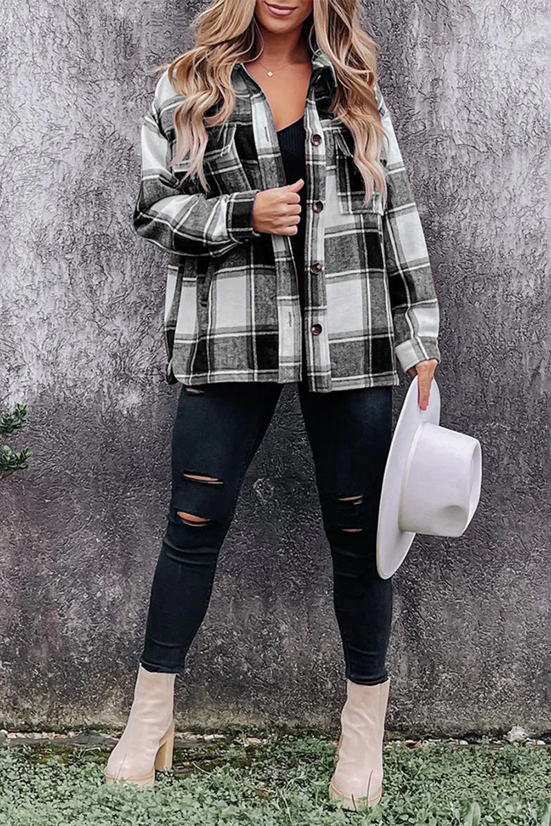 Casual Plaid Patchwork Turndown Collar Blouses(5 Colors) - Kaedas