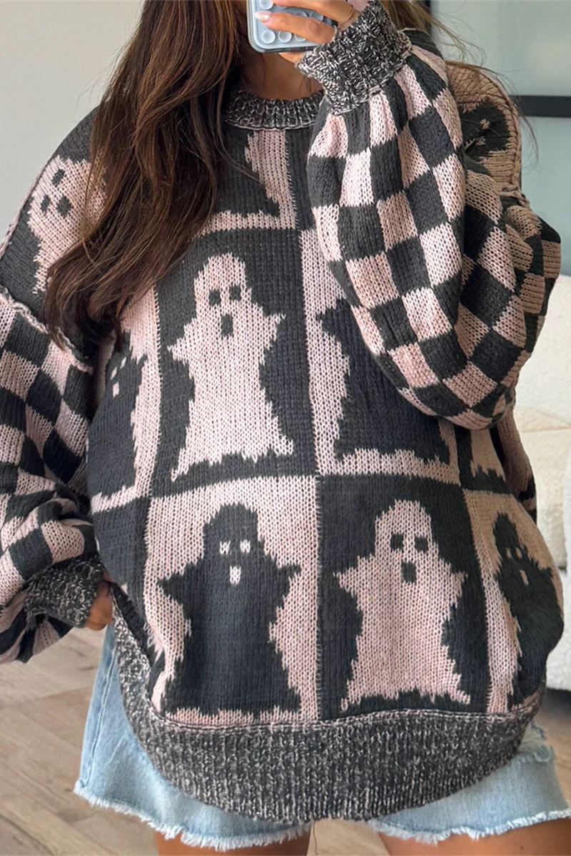 Casual Plaid Weave Contrast O Neck Sweaters - Kaedas