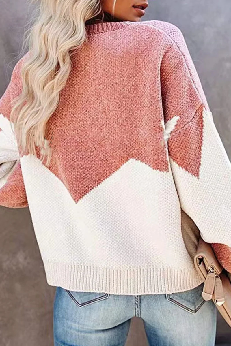 Casual Geometric  Contrast O Neck Tops Sweater - Kaedas