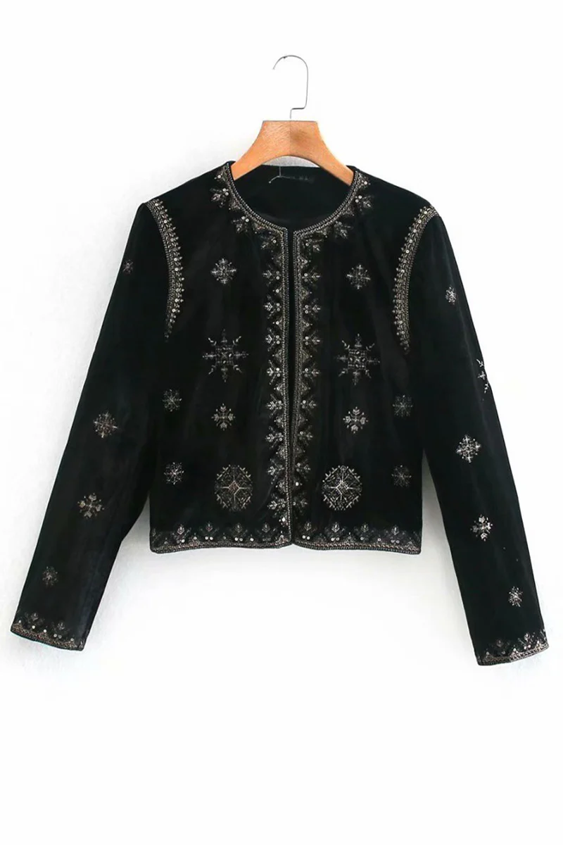 Casual Flowers Embroidered O Neck Outerwear - Kaedas