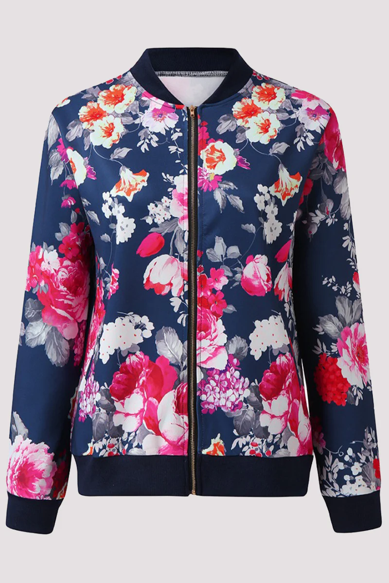 Casual Floral Patchwork O Neck Outerwear - Kaedas