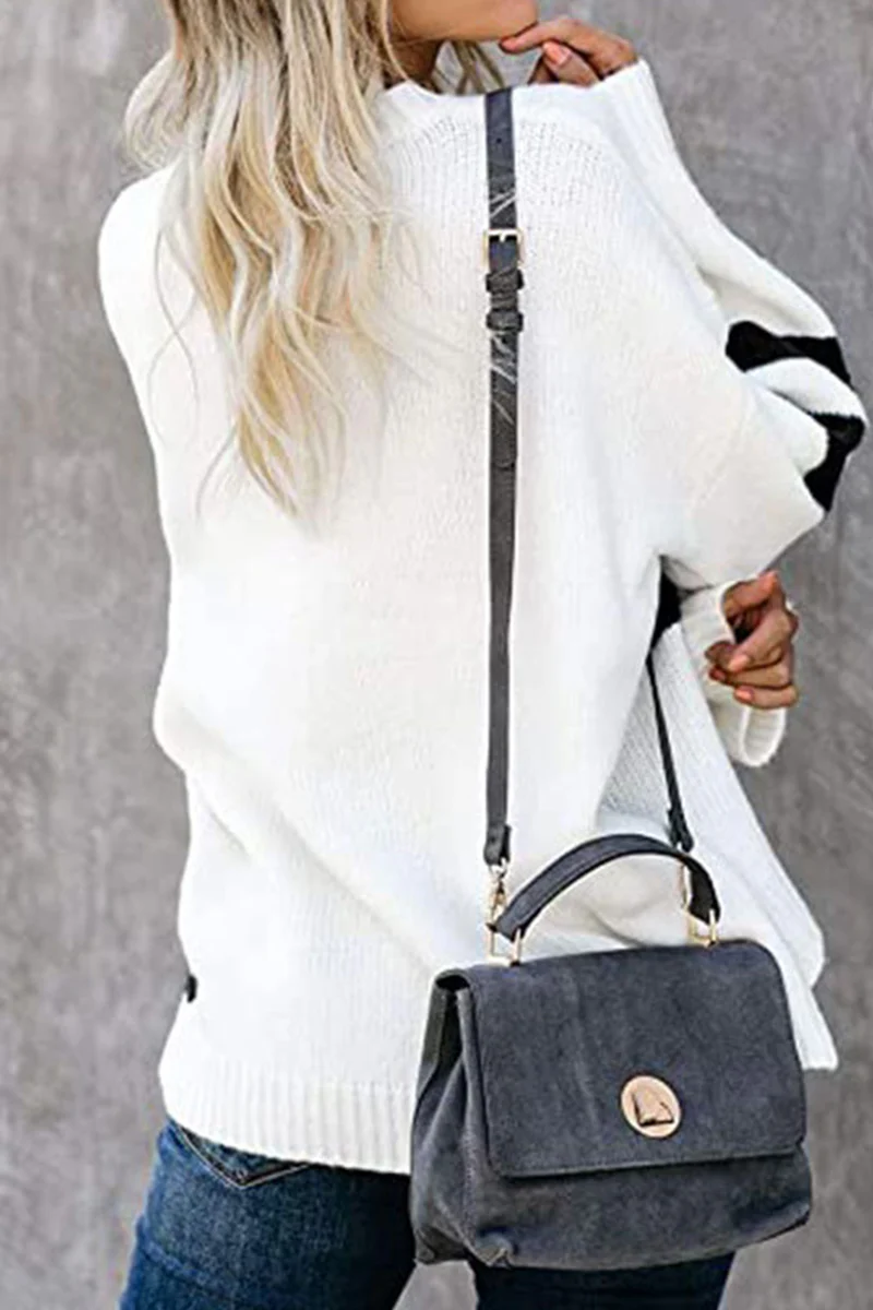 Casual Patchwork  Contrast O Neck Tops Sweater - Kaedas