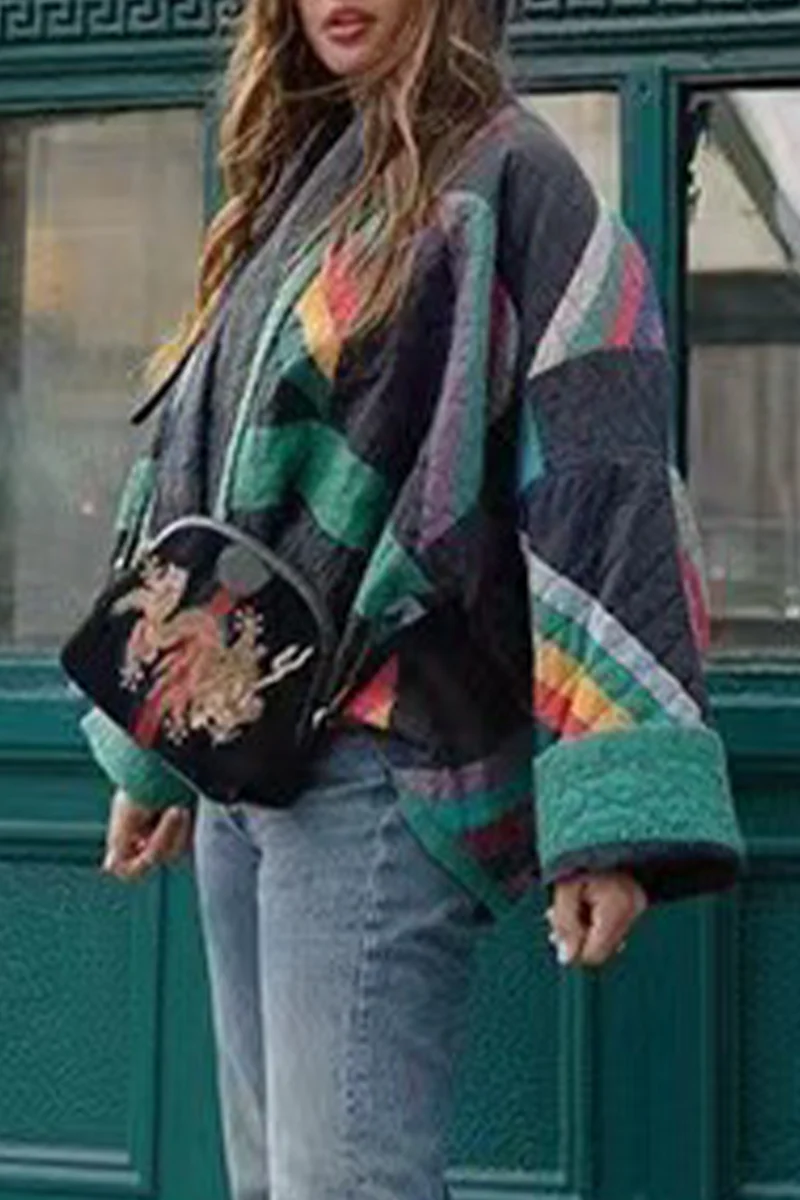 British Style Vintage Color Block Contrast Turndown Collar Outerwear - Kaedas