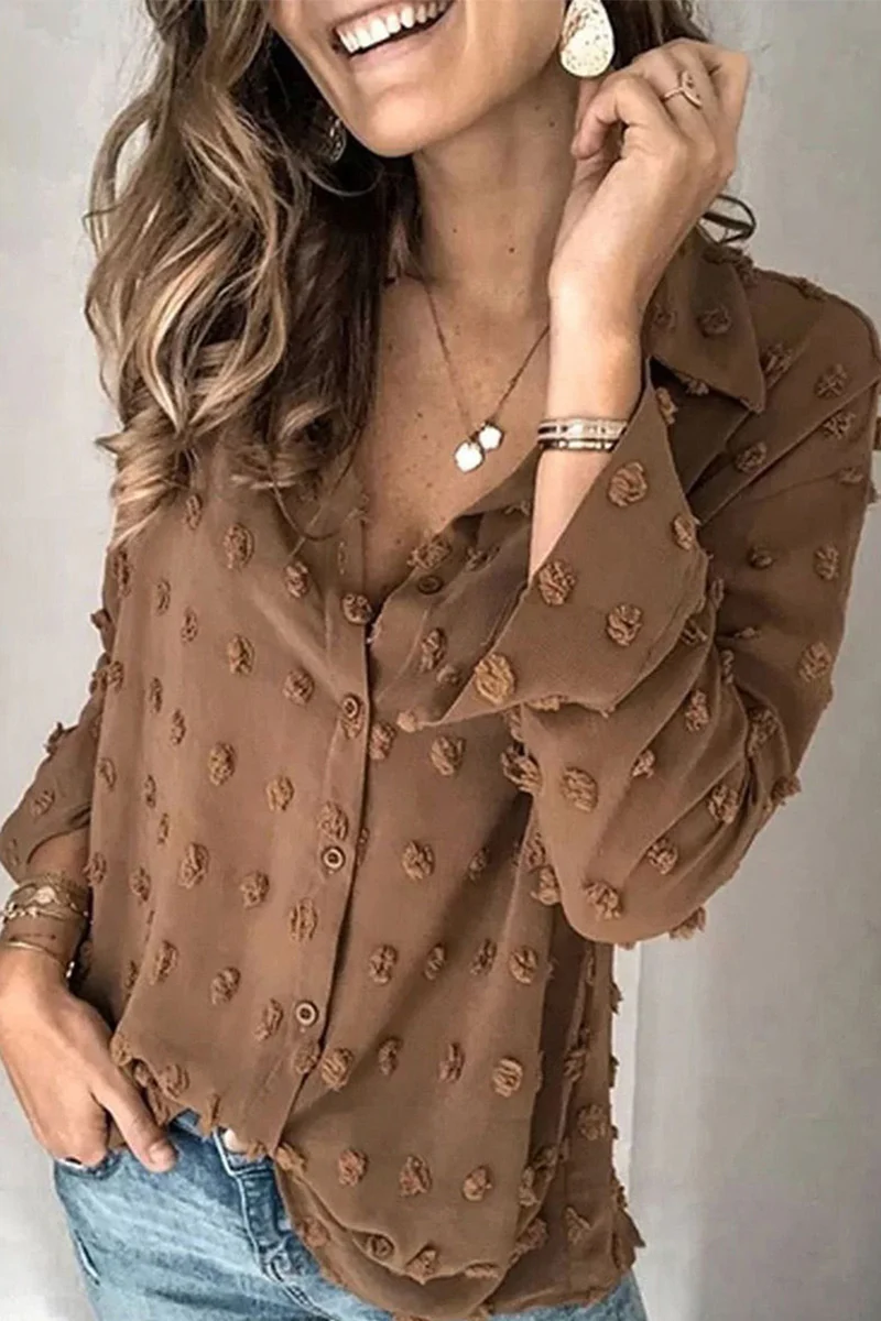 Casual Daily Buttons Fur Ball Turndown Collar Blouses(3 Colors) - Kaedas