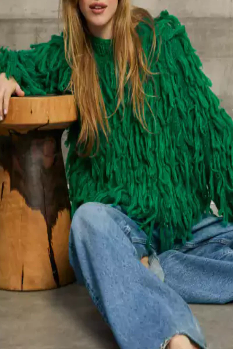 British Style Elegant Solid Tassel O Neck Sweaters(5 Colors) - Kaedas