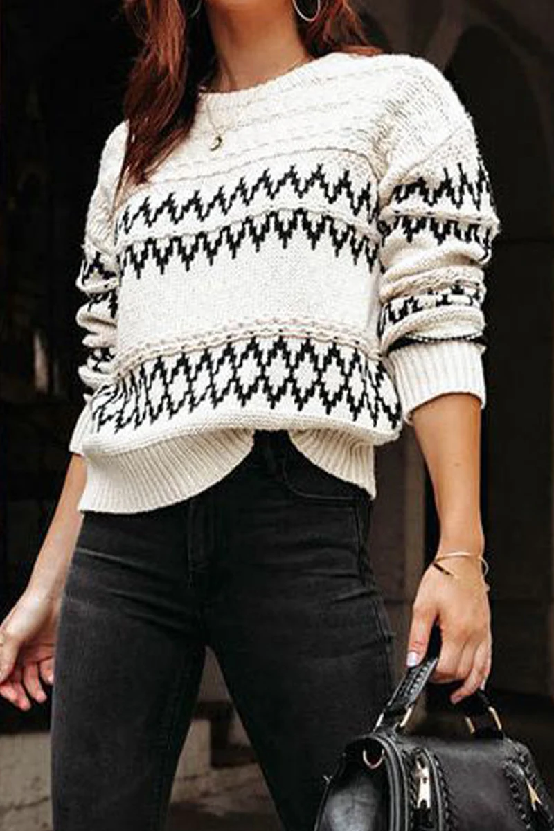 Casual Geometric Weave O Neck Tops - Kaedas
