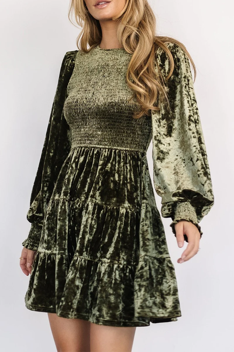 Casual Daily Ruffle Velvet O Neck A Line Dresses(4 Colors) - Kaedas