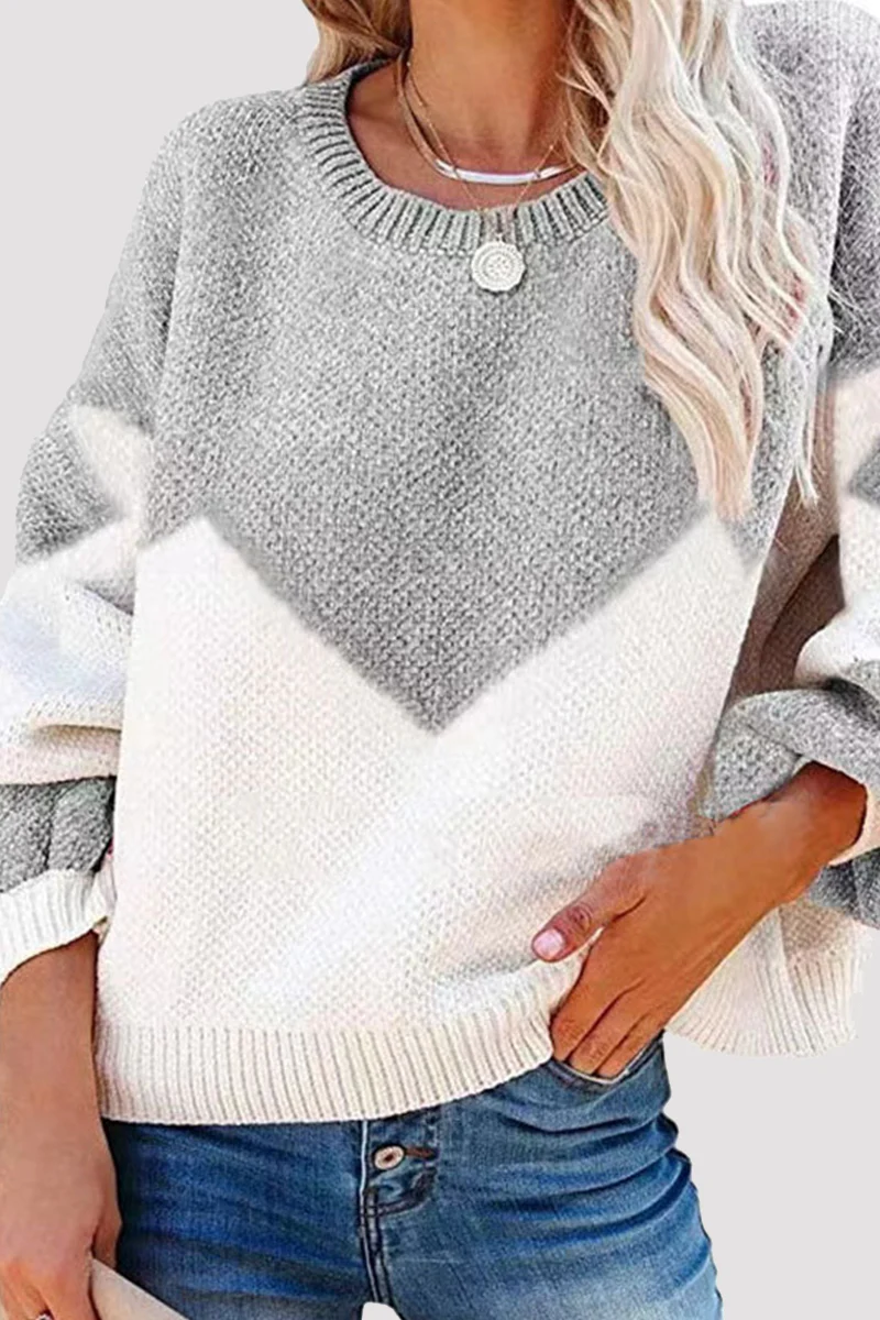 Casual Geometric  Contrast O Neck Tops Sweater - Kaedas
