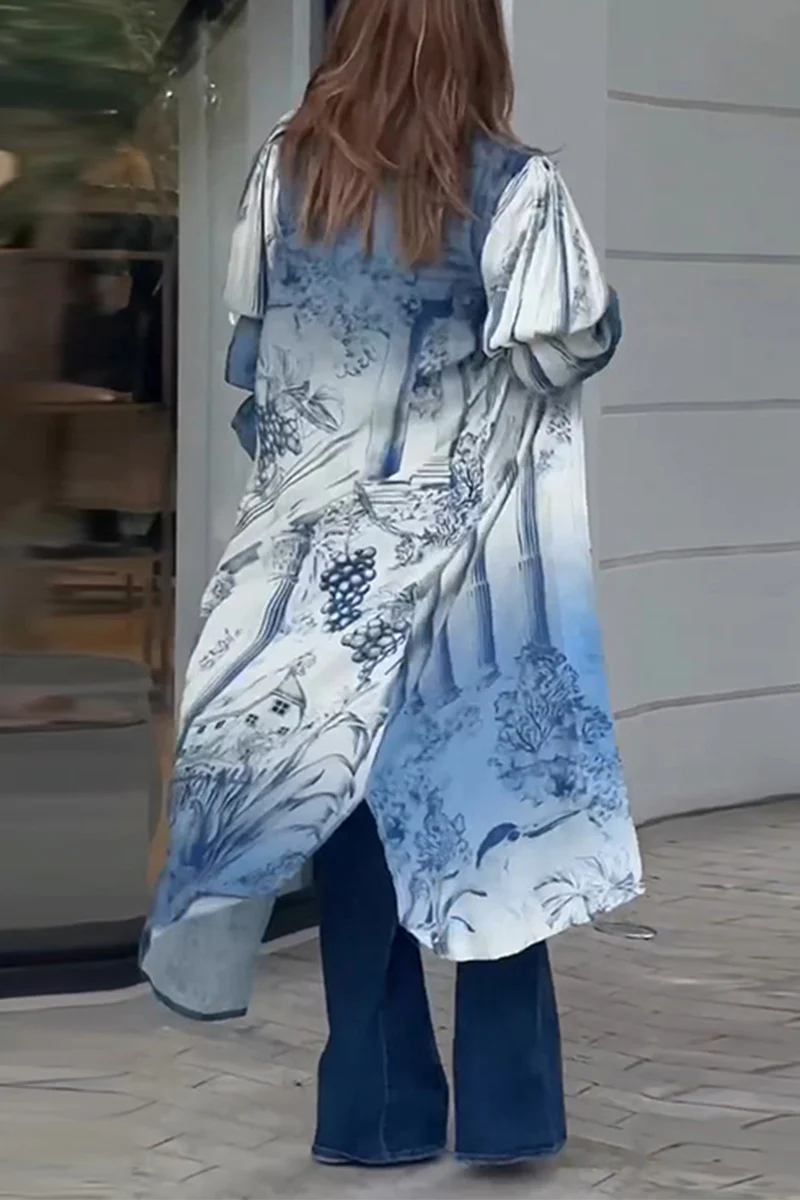 Casual Floral Slit Cardigan Collar Tops - Kaedas