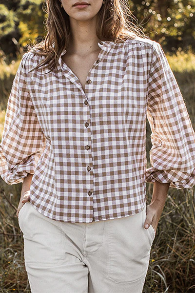 Casual Plaid Split Joint Tie-dye O Neck Tops - Kaedas