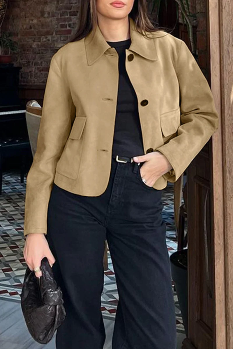 Casual Daily Buttons Turndown Collar Outerwear - Kaedas