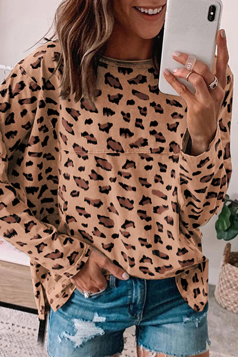 Casual Leopard Printing O Neck Tops(3 Colors) - Kaedas