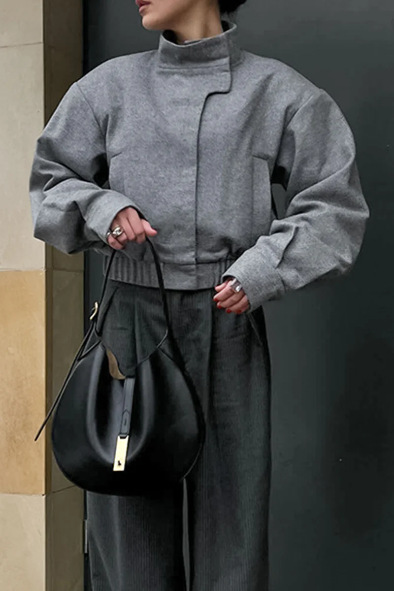 Casual Pocket Buttons Gross Mandarin Collar Outerwear - Kaedas