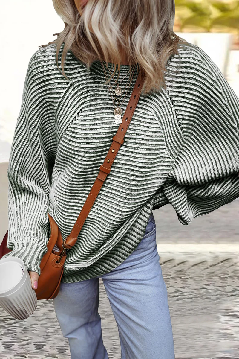 Casual Daily Stripe Texture Contrast O Neck Sweaters(6 Colors) - Kaedas