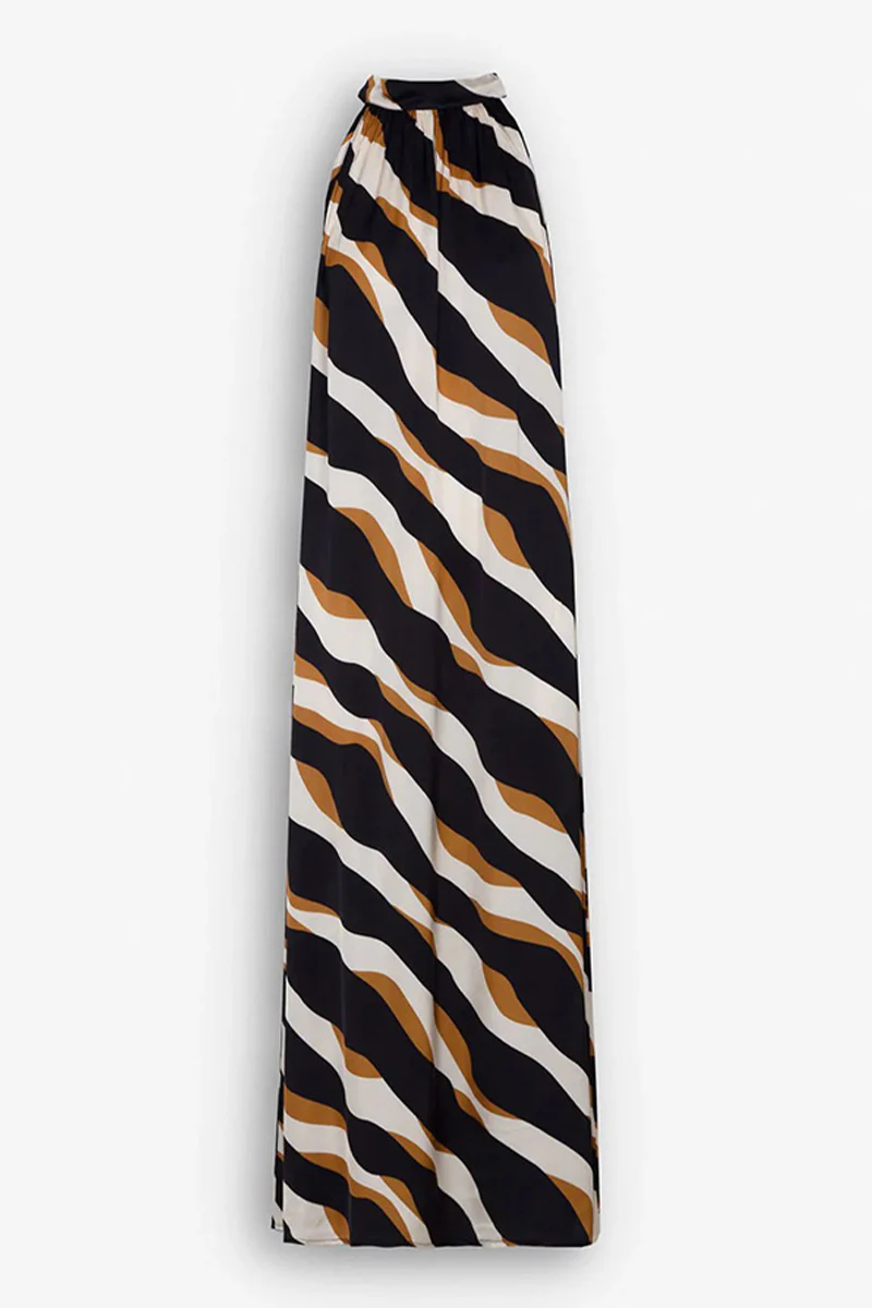 Casual Daily Striped Print Lace Up Contrast Halter One Step Skirt Dresses - Kaedas