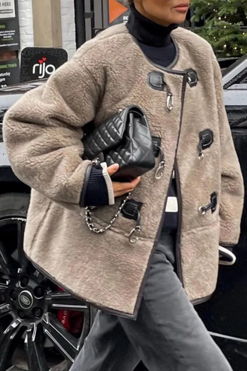 British Style Elegant Solid Buttons U Neck Outerwear - Kaedas