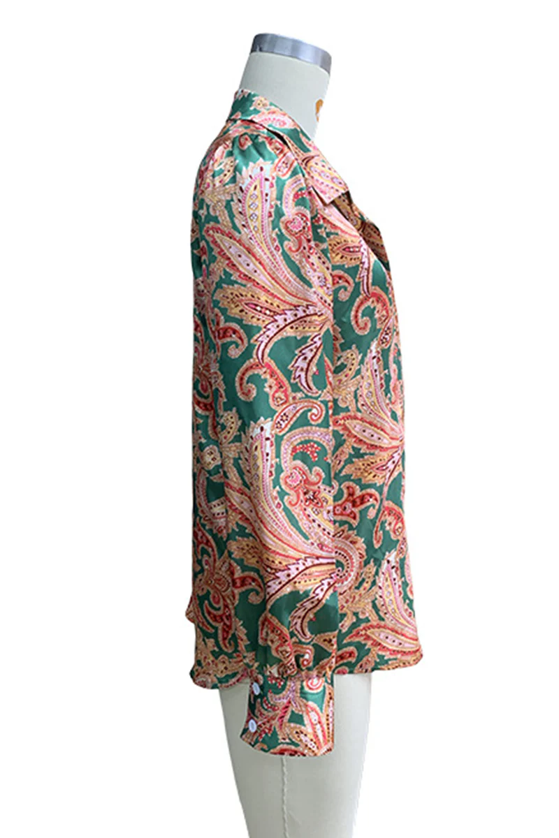 Casual Floral Print Contrast Turndown Collar Blouses - Kaedas