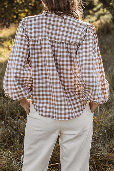 Casual Plaid Split Joint Tie-dye O Neck Tops - Kaedas