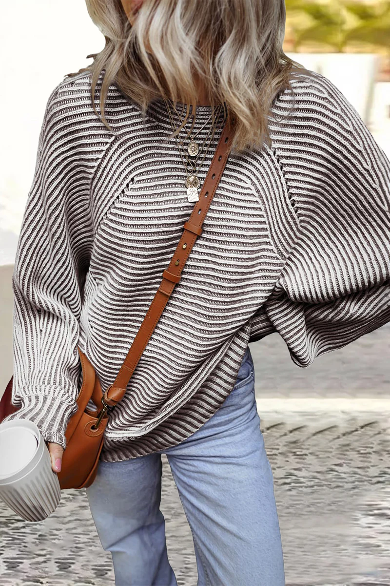Casual Daily Stripe Texture Contrast O Neck Sweaters(6 Colors) - Kaedas
