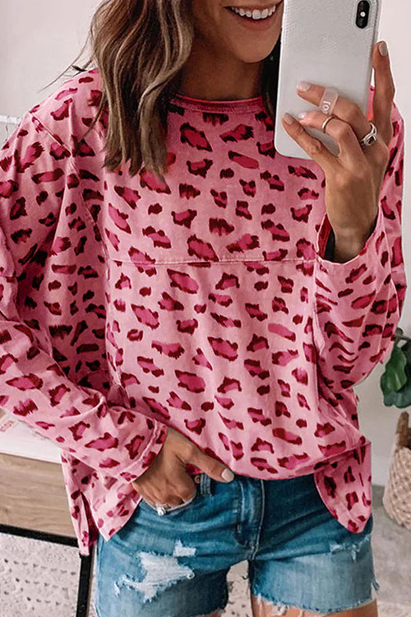 Casual Leopard Printing O Neck Tops(3 Colors) - Kaedas