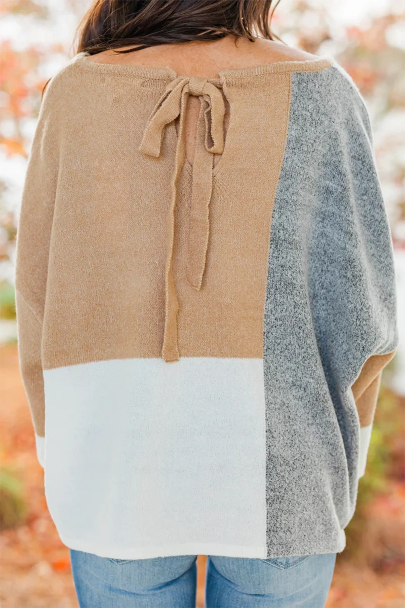 Casual Patchwork  Contrast O Neck Tops Sweater - Kaedas