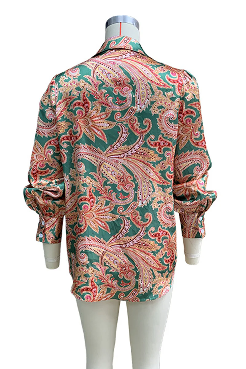 Casual Floral Print Contrast Turndown Collar Blouses - Kaedas