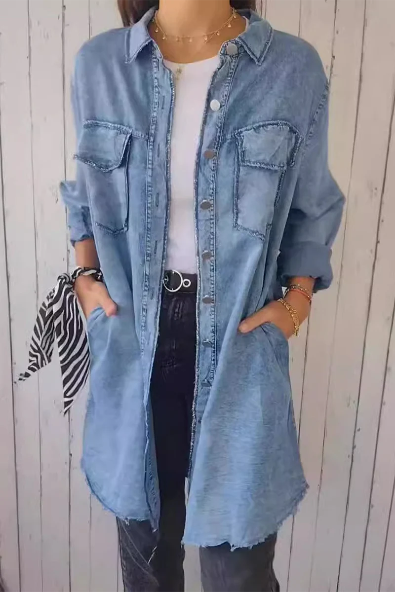 Casual Distressed Buttons Turndown Collar Blouses(4 Colors) - Kaedas