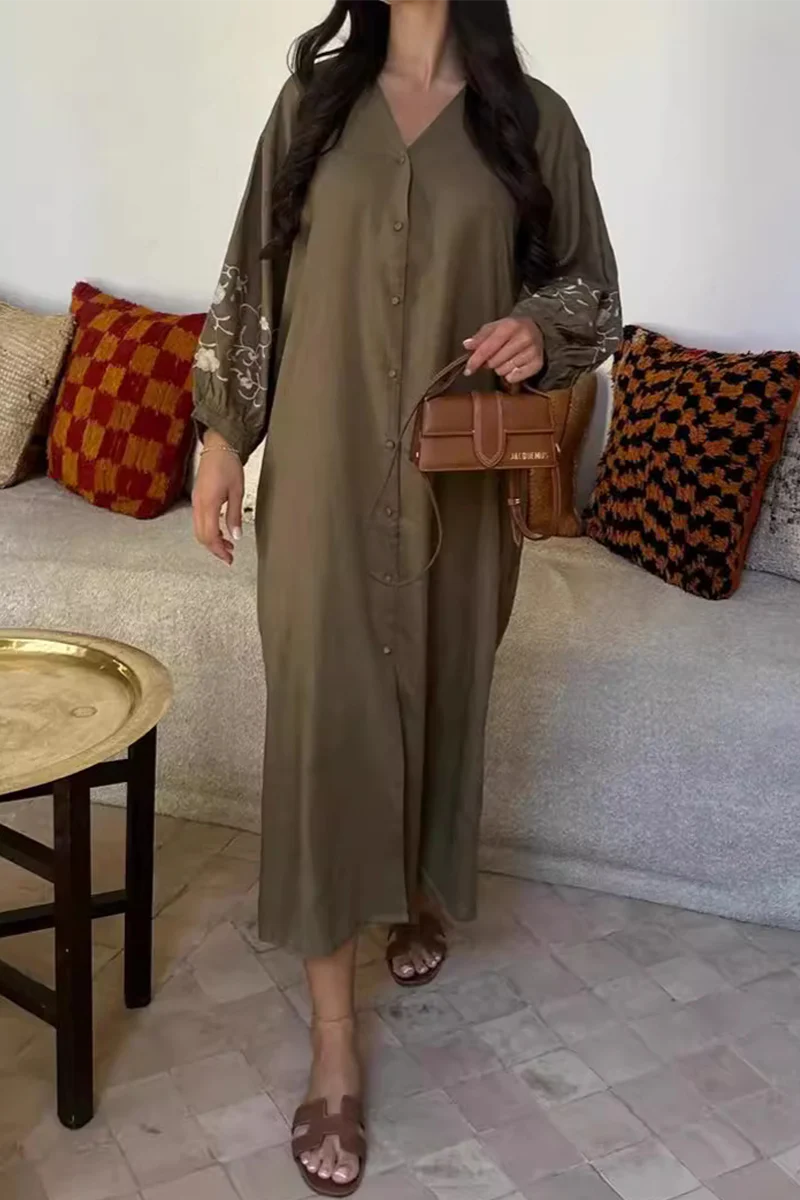 Casual Flowers Buckle Patchwork V Neck A Line Dresses - Kaedas