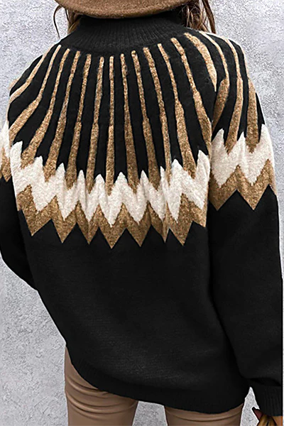 Casual Geometric Split Joint Contrast Turtleneck Tops(4 Colors) - Kaedas