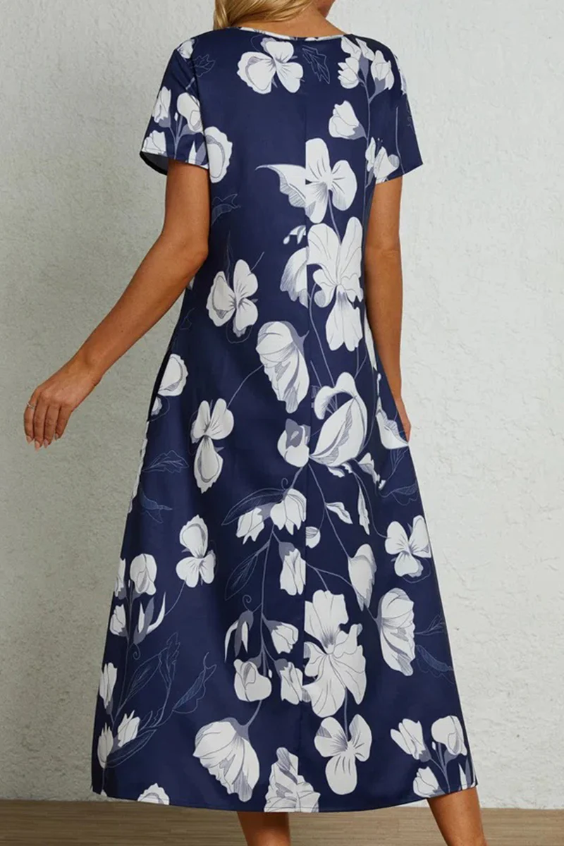 Casual College Print Pocket O Neck A Line Short Sleeve Dress - Kaedas