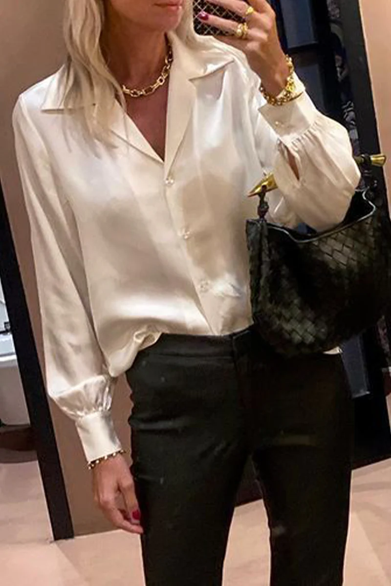 Casual Buttons Turndown Collar Blouses - Kaedas