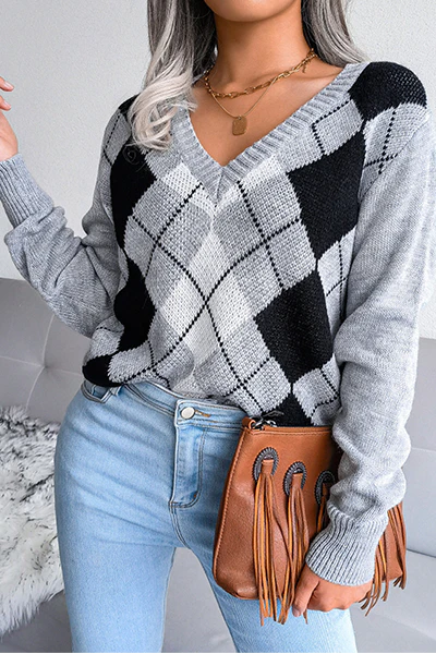 Casual Geometric Split Joint V Neck Tops(3 Colors) - Kaedas