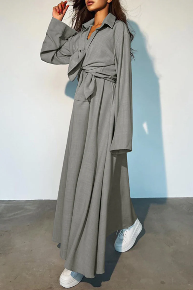 Casual Daily Solid Color Patchwork Turndown Collar Long Sleeve Two Pieces - Kaedas