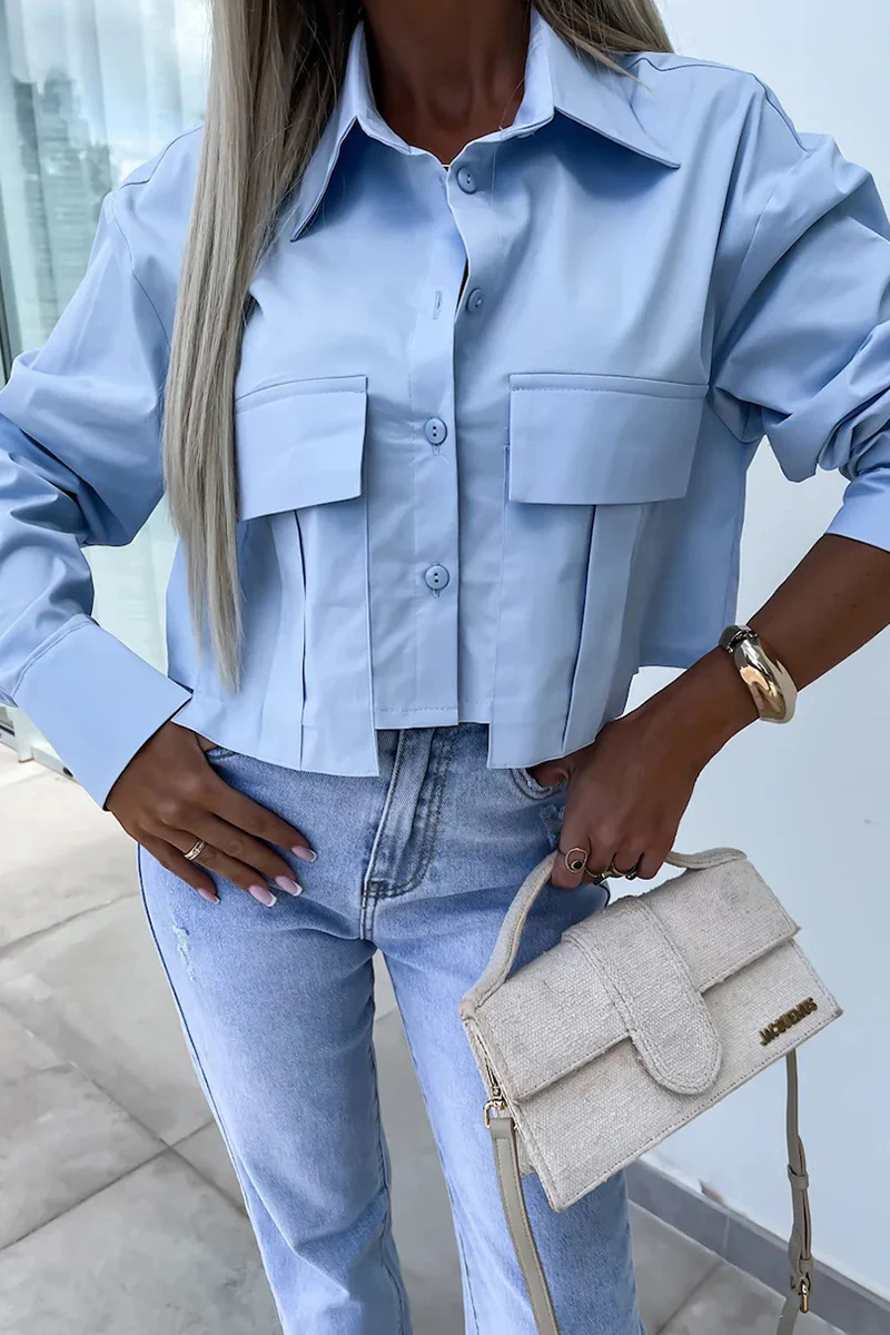 Casual British Style Solid Buttons Turndown Collar Tops - Kaedas